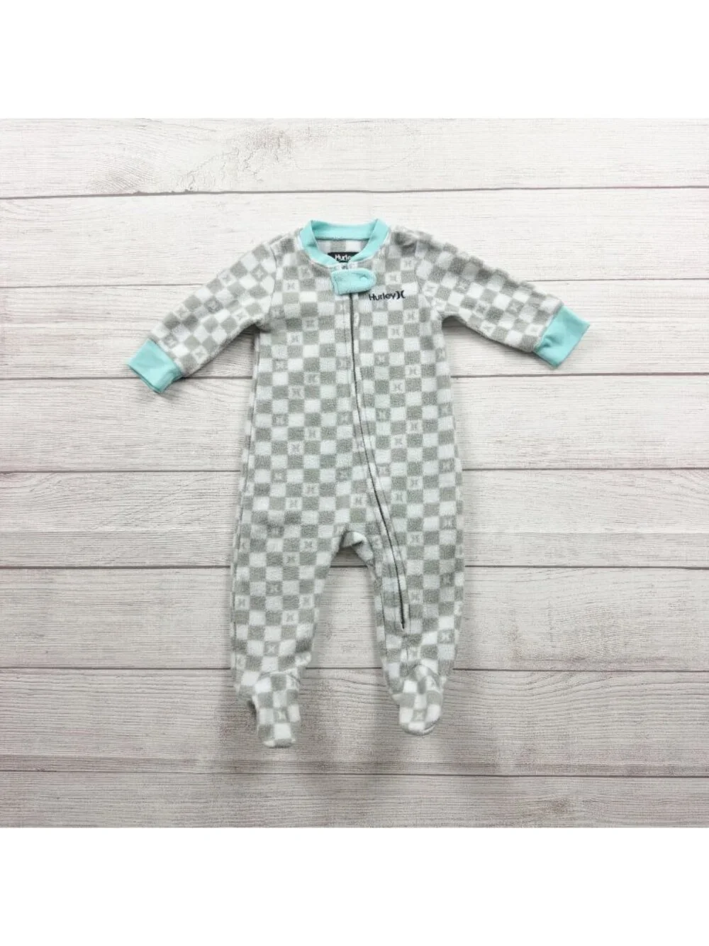 Hurley Baby Boys Checkered Fleece Footed Sleeper Pajamas One Piece 3-6 Months